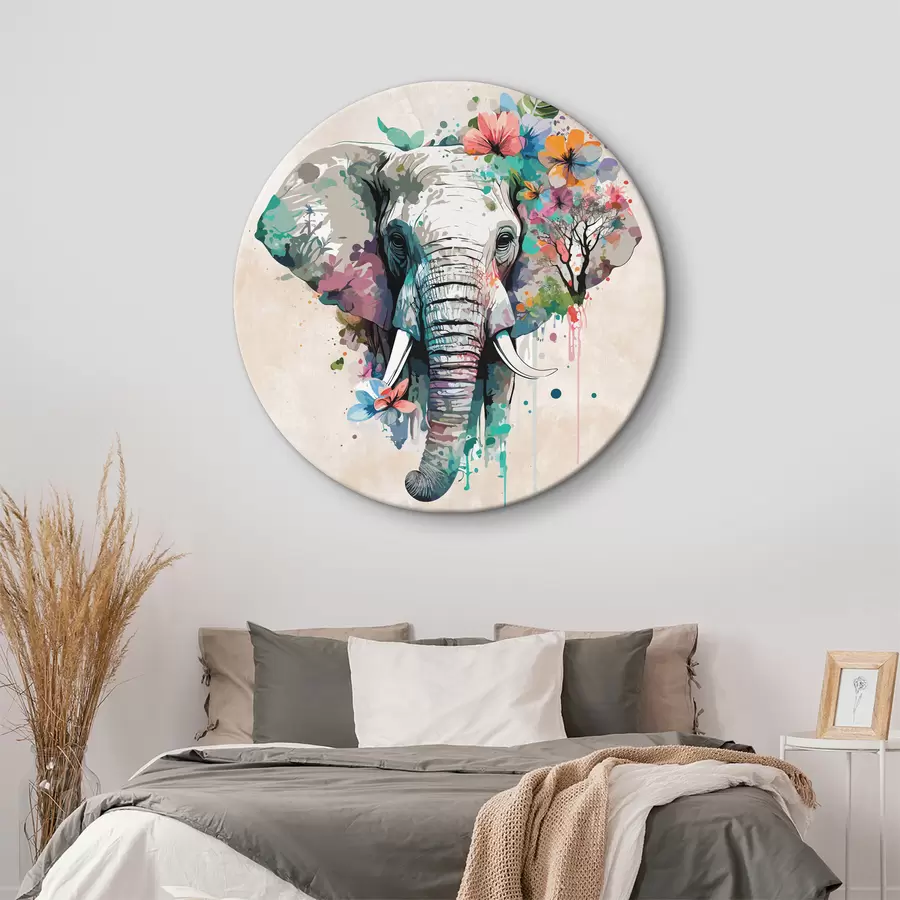 carta da parati elefante in fiori, macchie di vernice nr. r38333