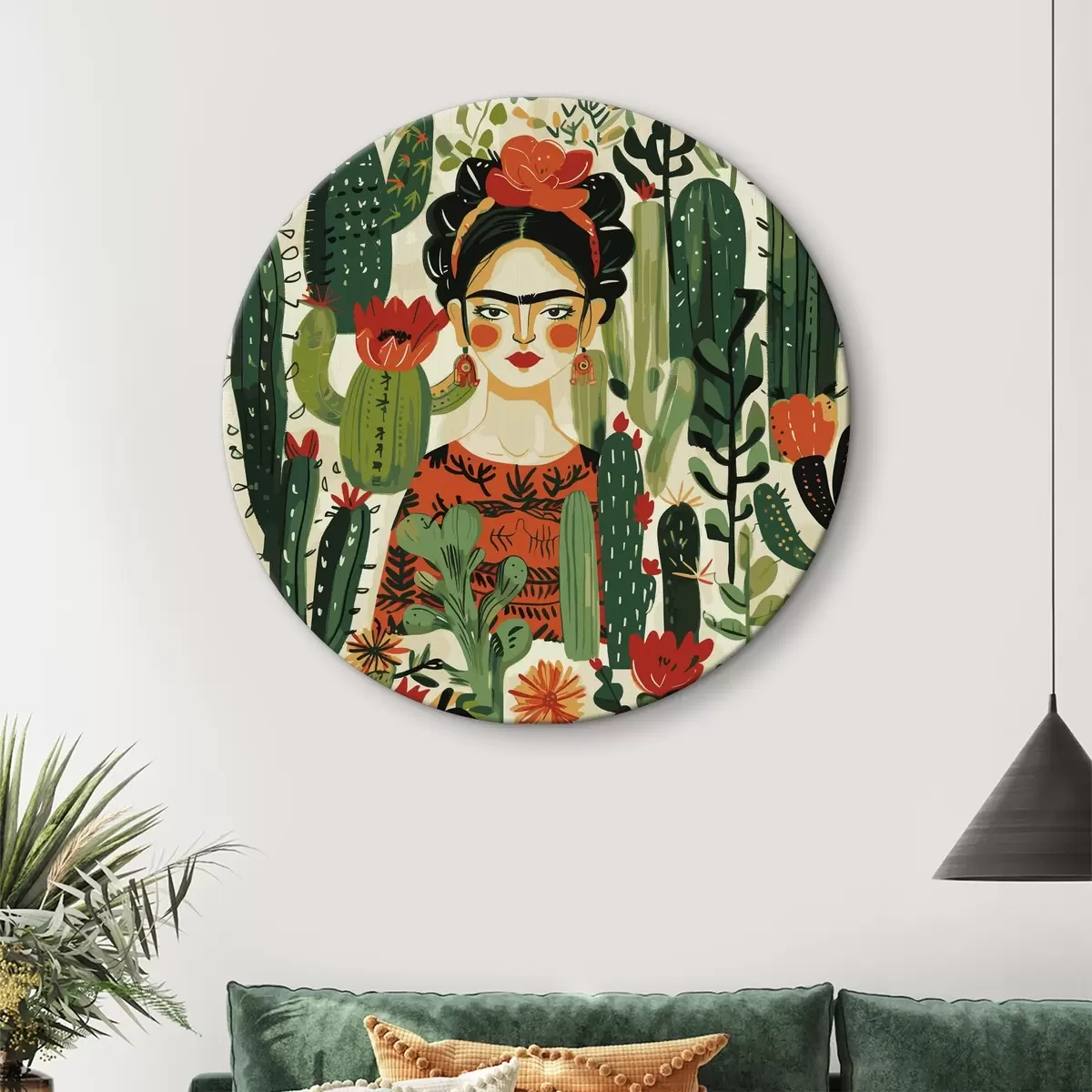 Quadri rotondi Frida in stile verde tra i cactus r38378