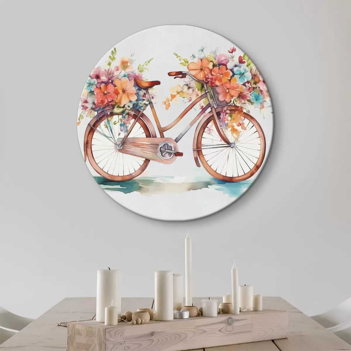 Quadri rotondi bici con colori vivaci, pittura ad acquerello r38447
