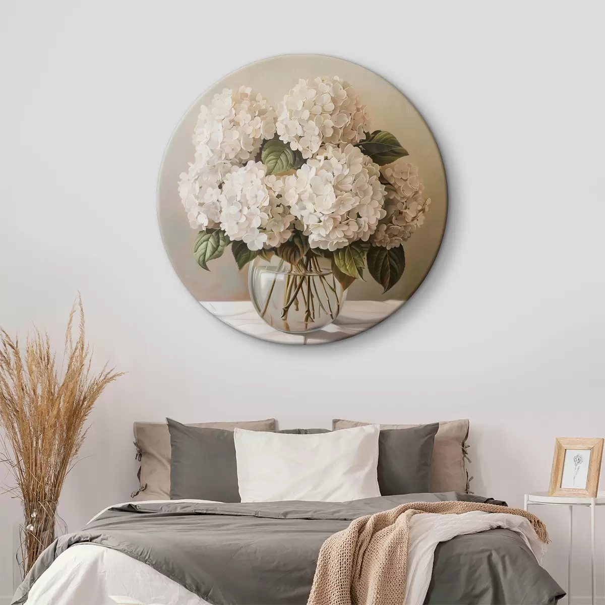 Quadri rotondi Bouquet di ortensie bianche r38711