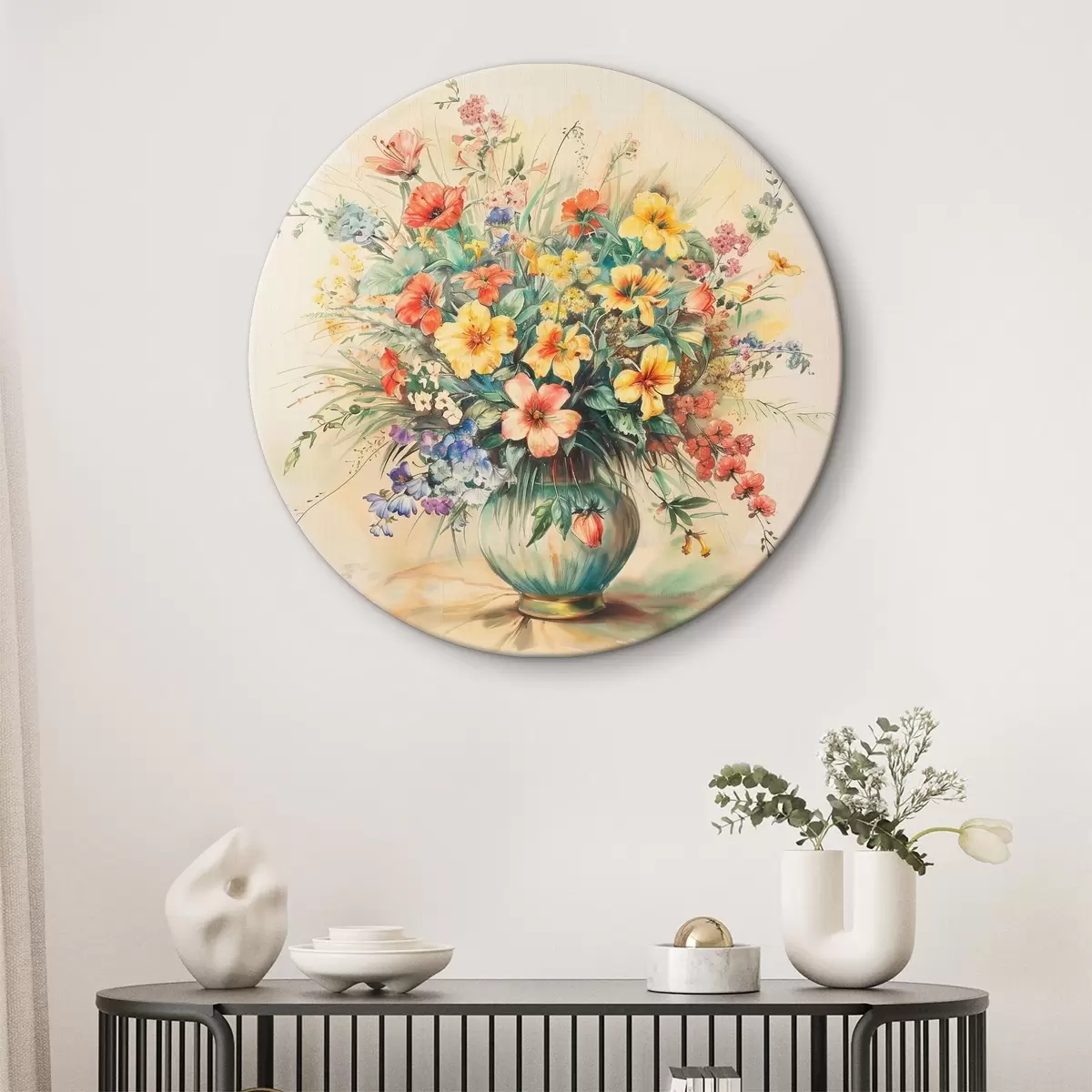 Quadri rotondi Bouquet di fiori di campo in un vaso r38714