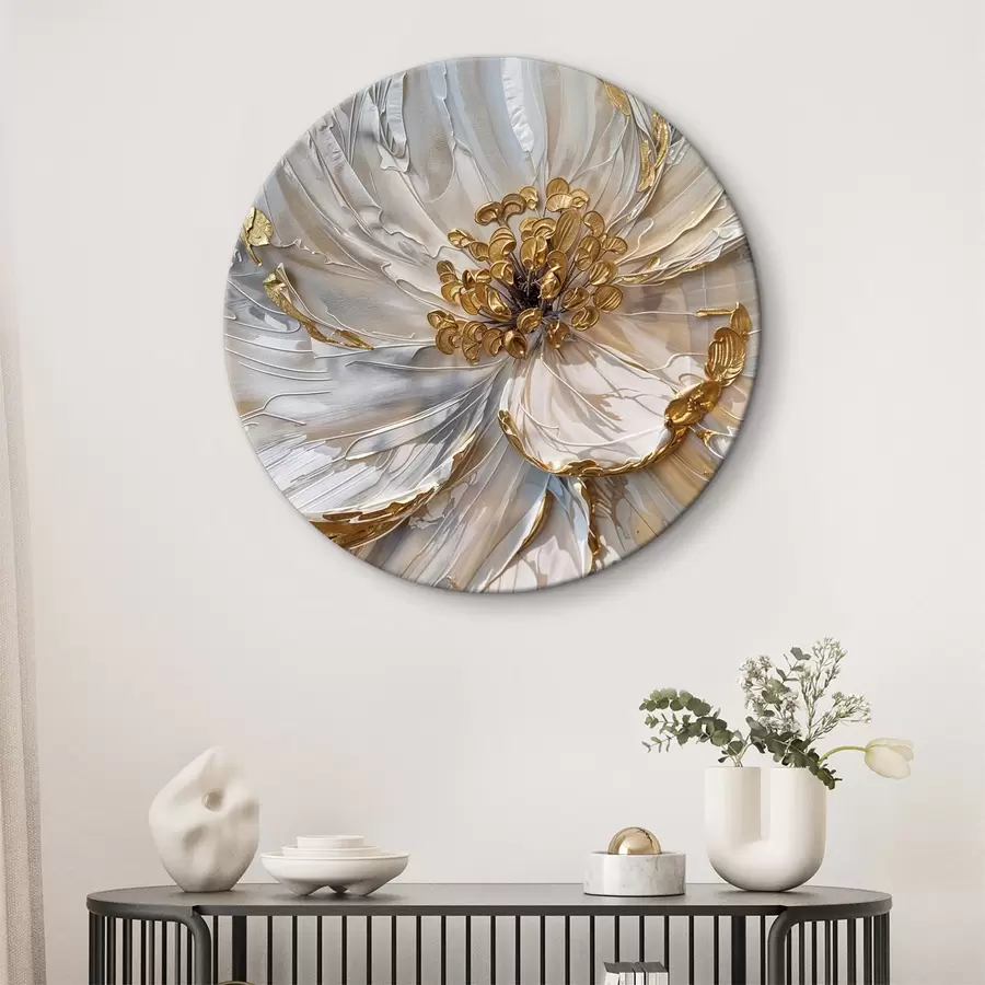 carta da parati Primo piano di un grande fiore bianco con stami gialli al centro, decorazione artistica dipinta a olio nr. r38755