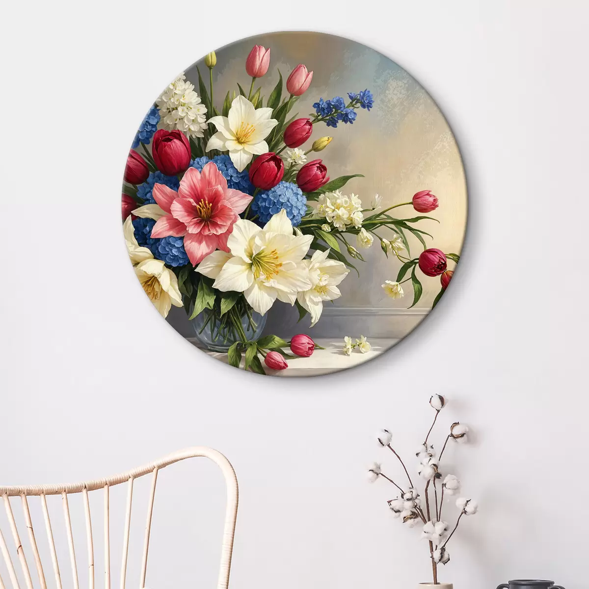 Quadri rotondi Fiori luminosi in una composizione tranquilla r38824