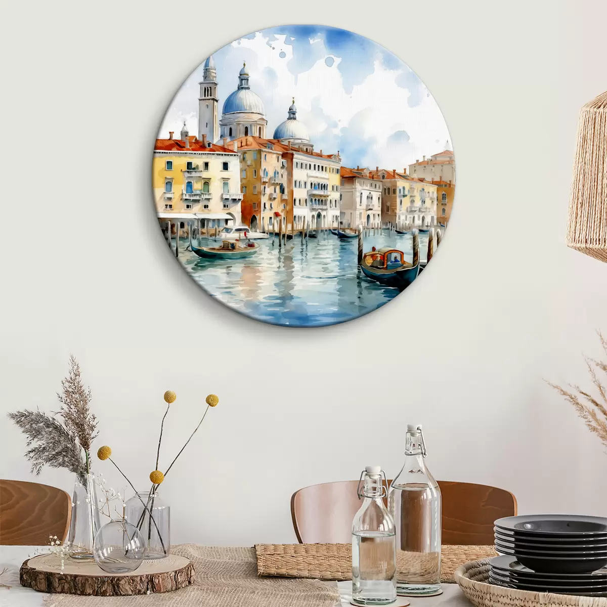 Quadri rotondi Paesaggio ad acquerello Venezia, baia, fiume, architettura, paesaggio, barche, gondola r38908