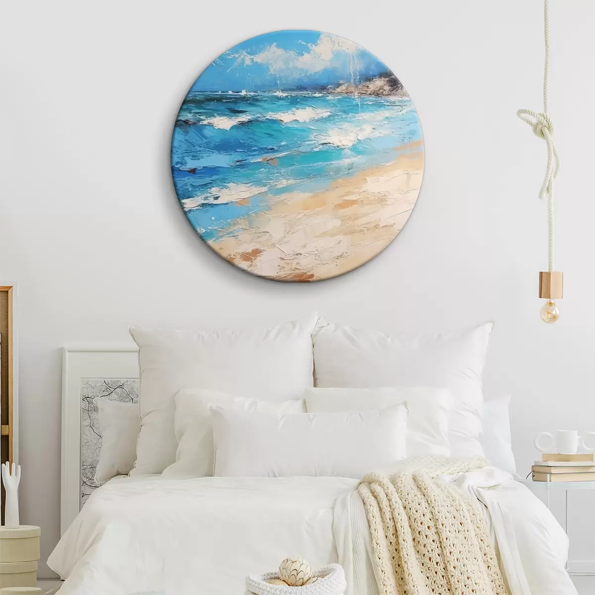 Quadri rotondi Mare, onde, spiaggia, sabbia, pittura a olio, astrazione, paesaggio, paesaggio r38910