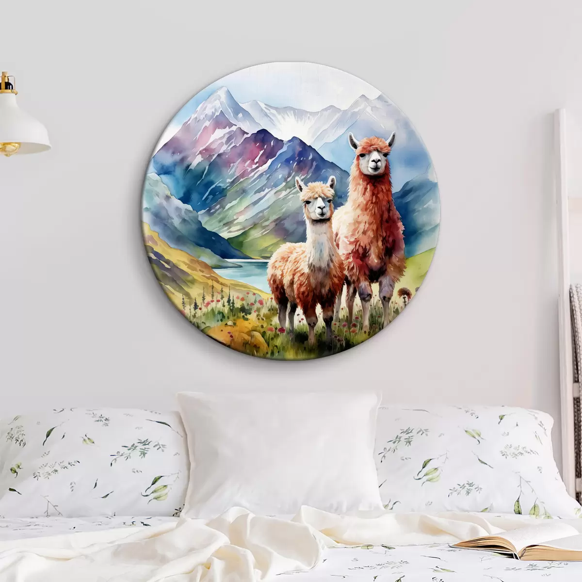 Quadri rotondi I lama si godono il sereno paesaggio montano r38934
