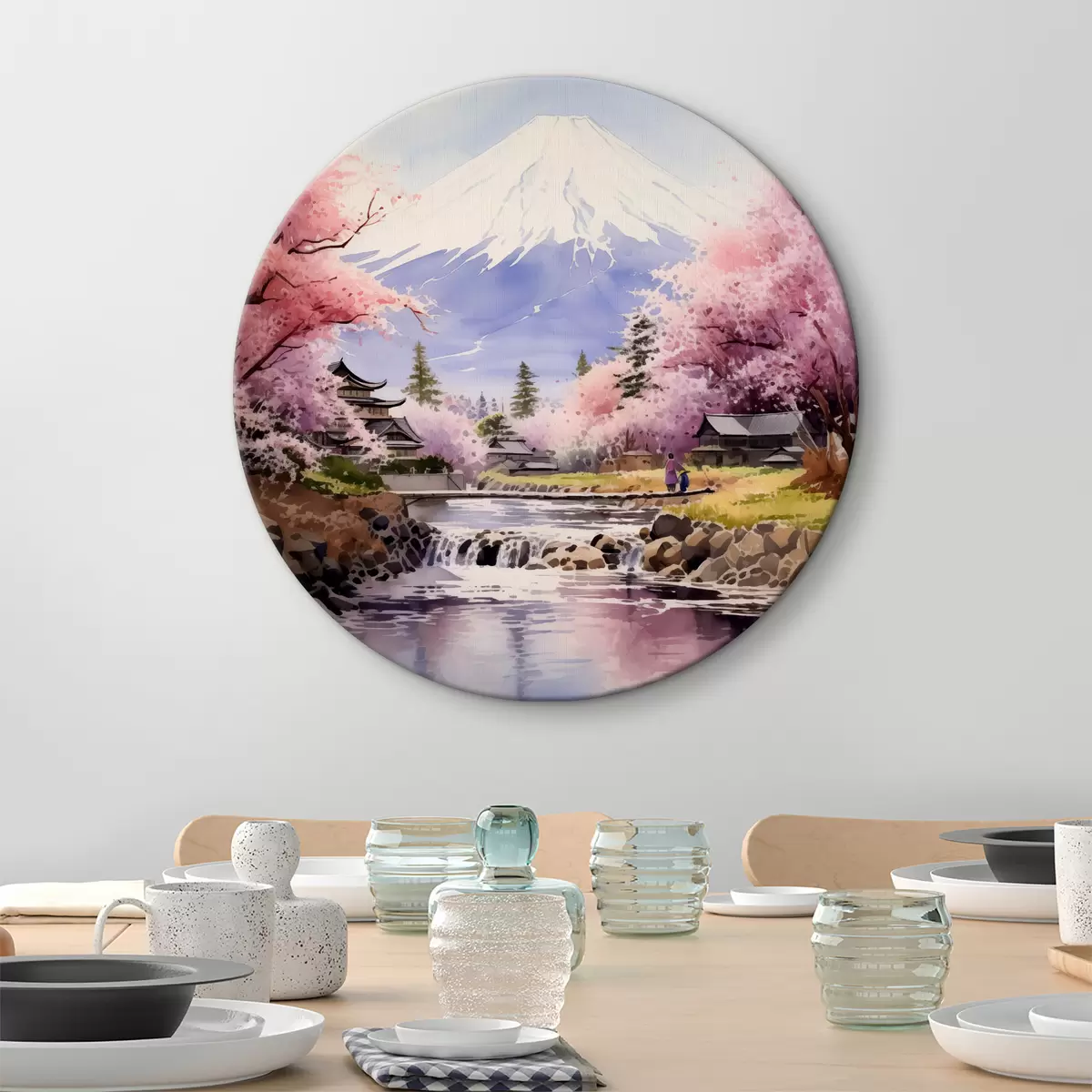 Quadri rotondi I fiori di sakura incorniciano il sereno Fuji r38948