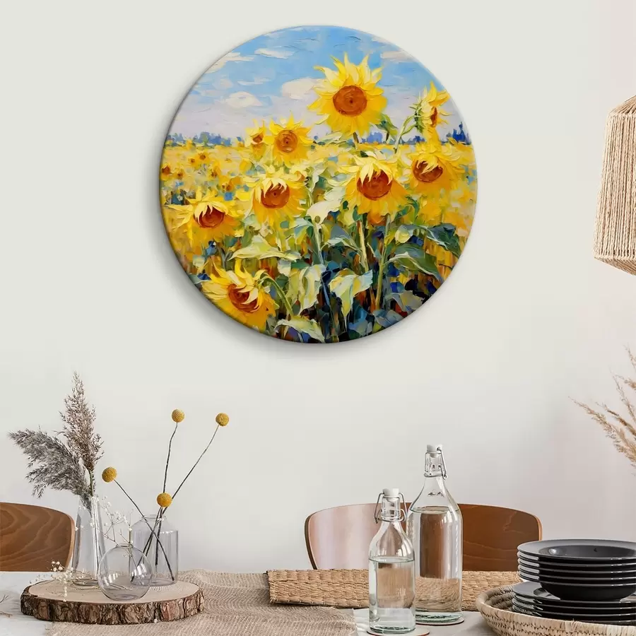 carta da parati Campo di pittura a olio di girasoli, colore giallo e blu nr. r38953