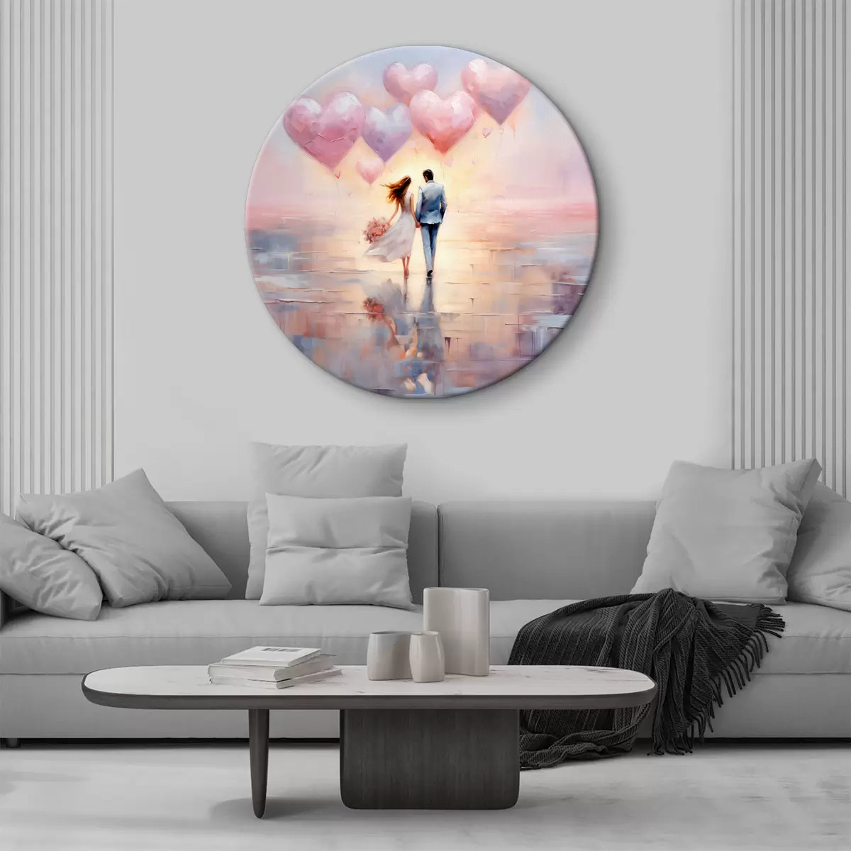 Quadri rotondi Passeggiata romantica sotto i cuori galleggianti r39017
