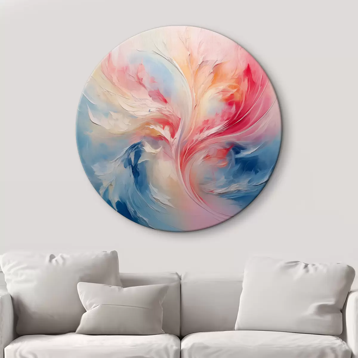 Quadri rotondi Pittura astratta di ali di colore rosa e blu r39126