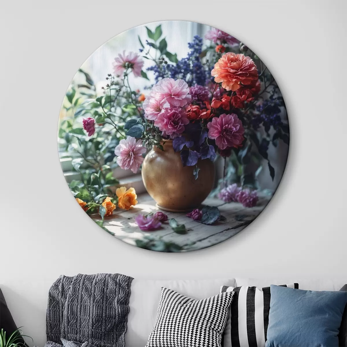 Quadri rotondi Fiori in un vaso sul davanzale di una finestra r39176