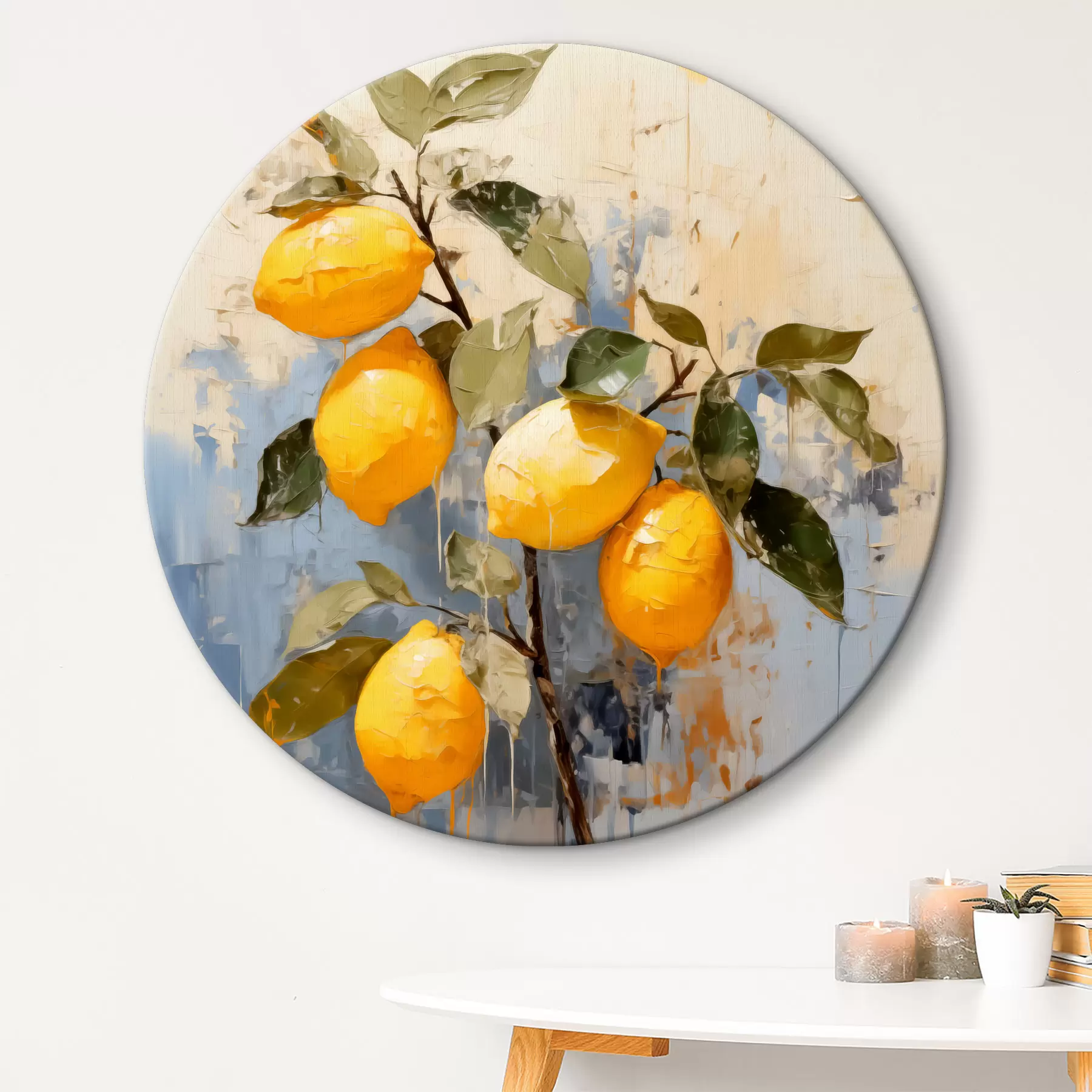 carta da parati Ramo con limoni maturi pittura ad olio arte astratta, colore giallo, blu e verde nr. r39186