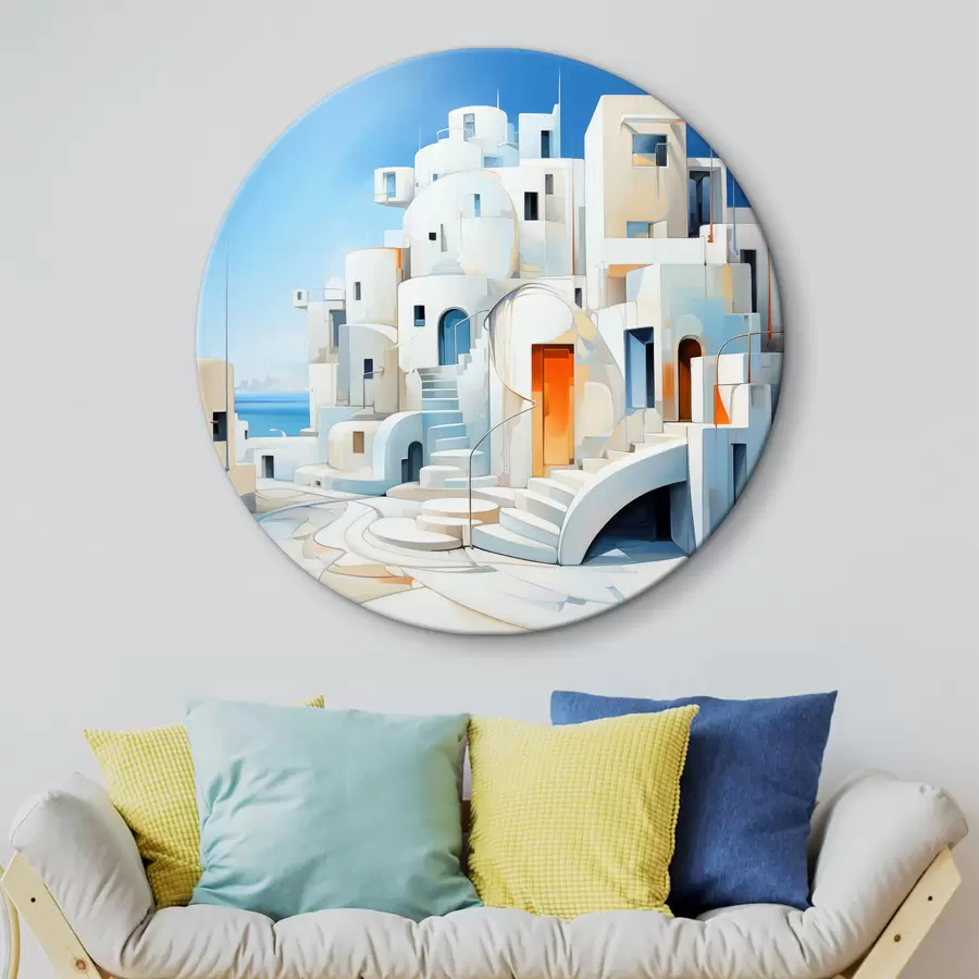 carta da parati Città bianca astratta sul mare, architettura, costruzione, colore blu nr. r39188