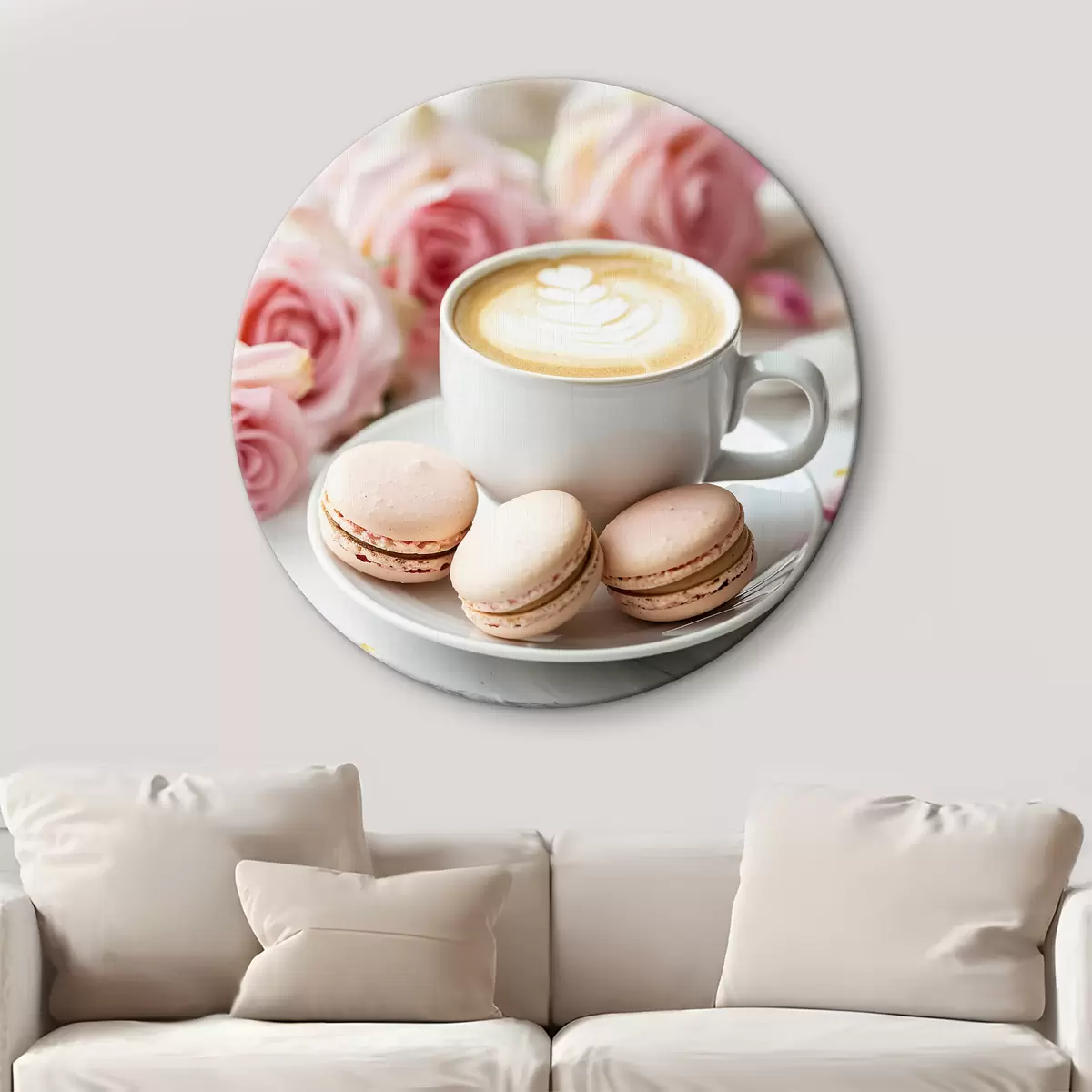 Quadri rotondi Tazza di caffè su un delicato sfondo floreale r39232