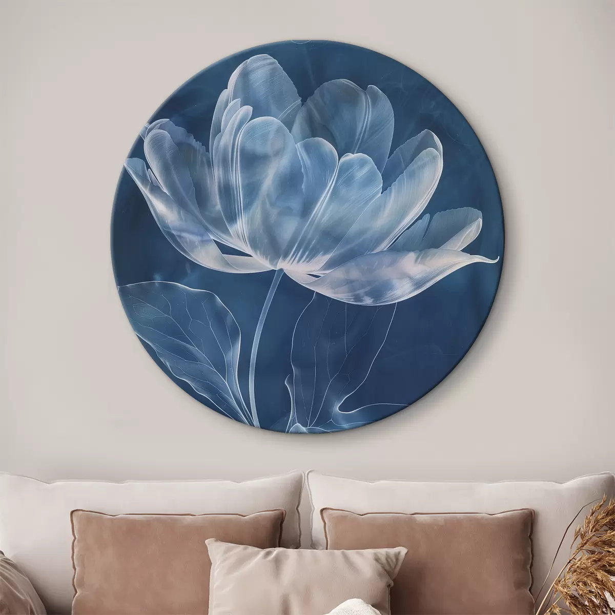 Quadri rotondi Fiore traslucido astratto su sfondo blu r39233