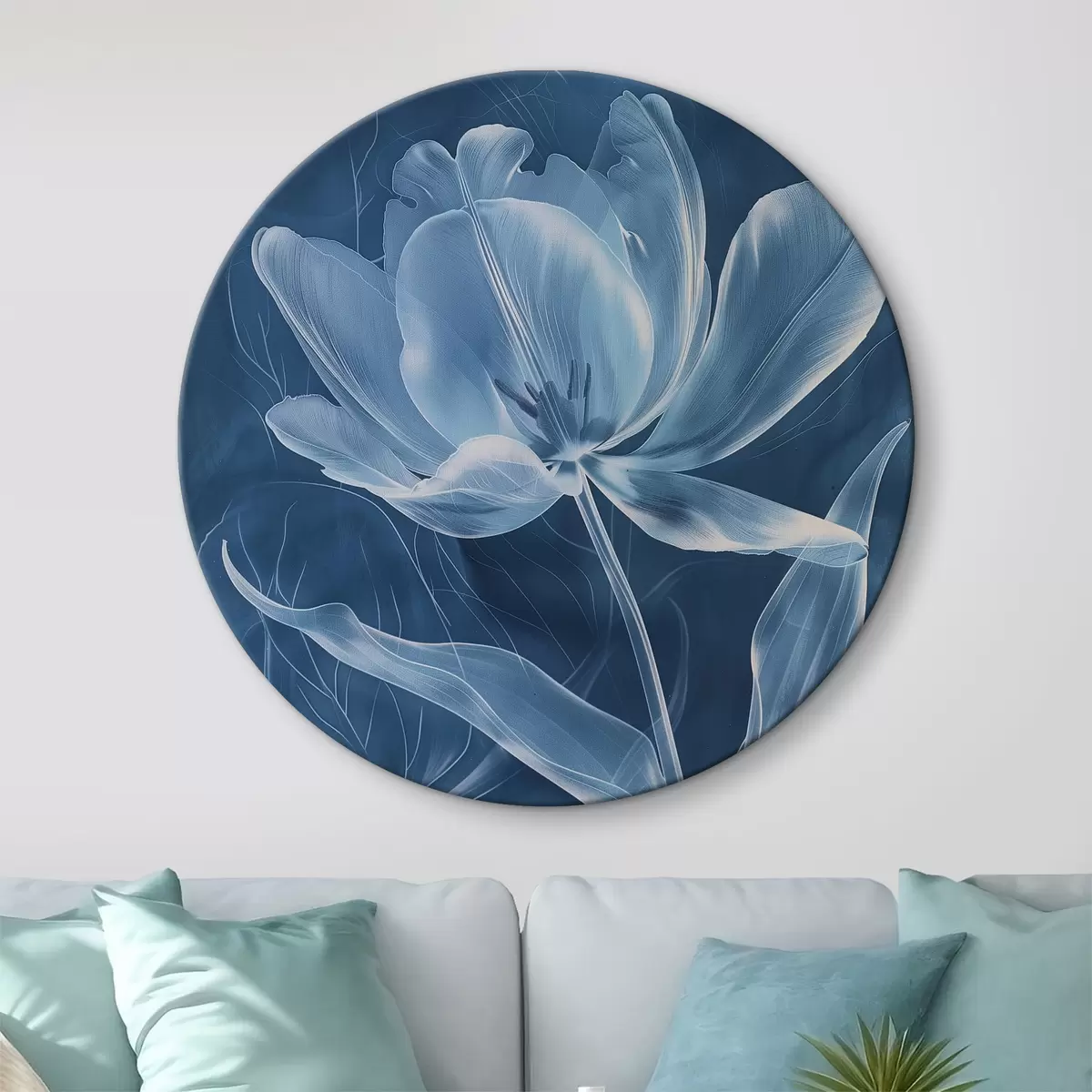 Quadri rotondi Fiore astratto su sfondo blu r39234