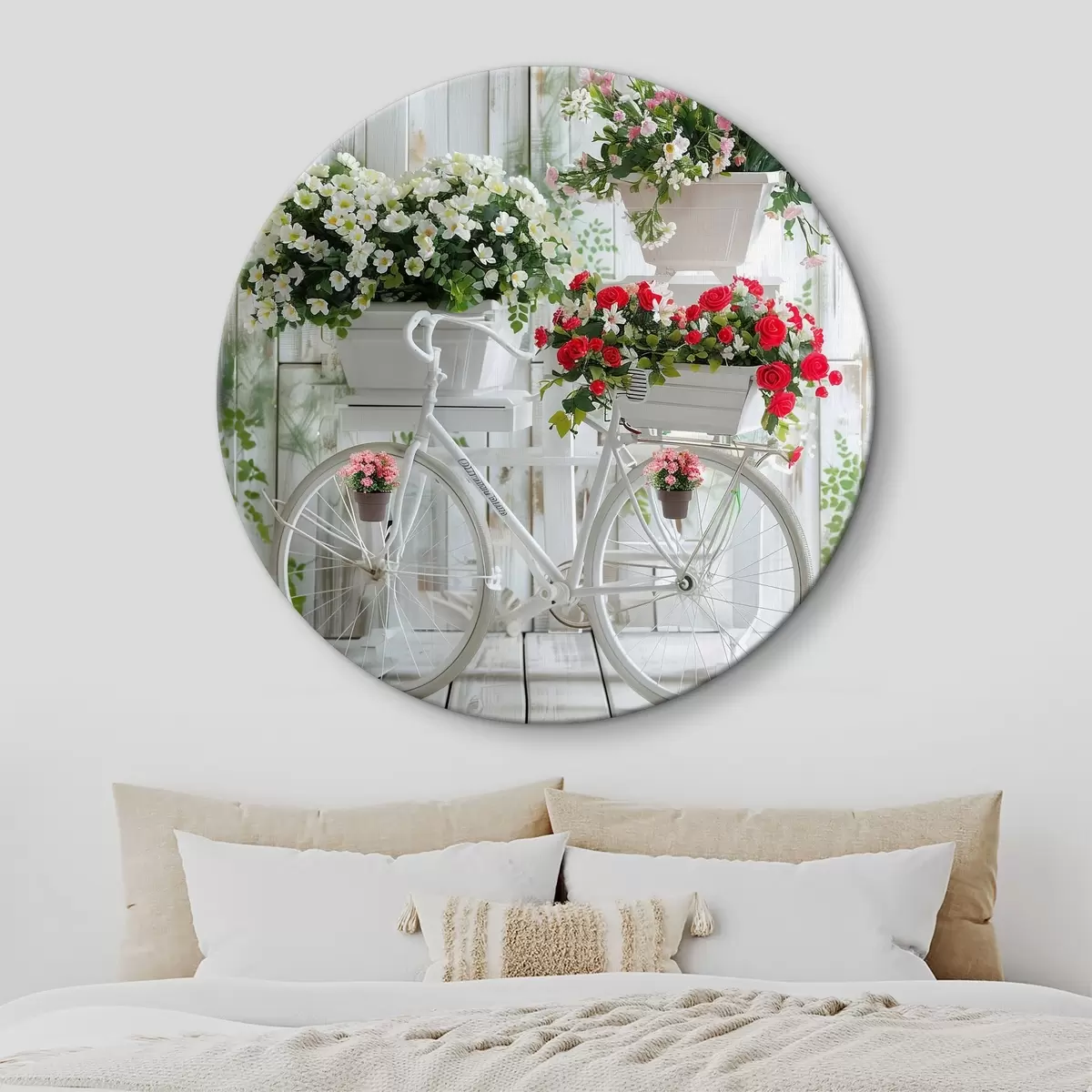 Quadri rotondi Cesto per bicicletta e fiori in stile provenzale r39242