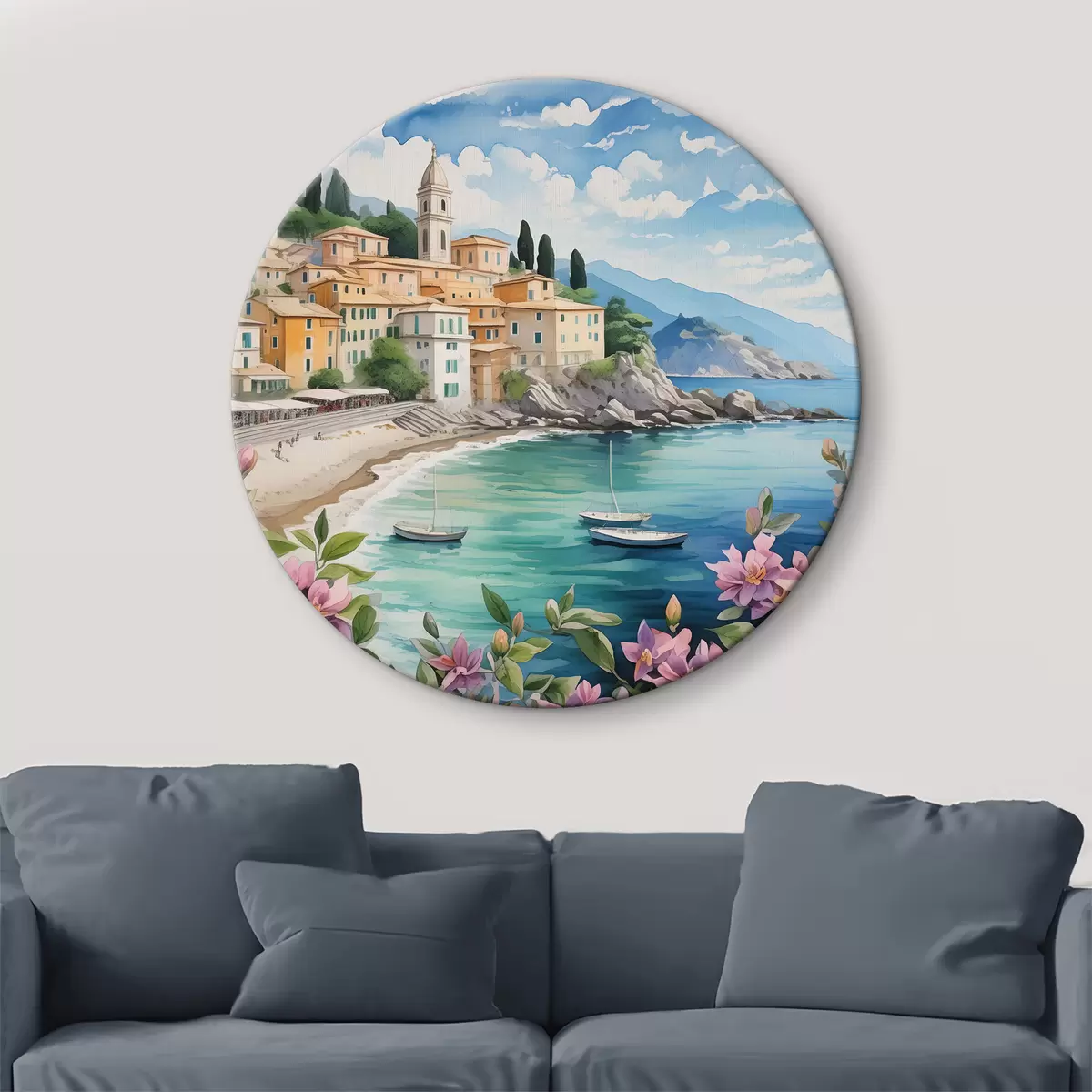 Quadri rotondi una città sul mare in estate r39299