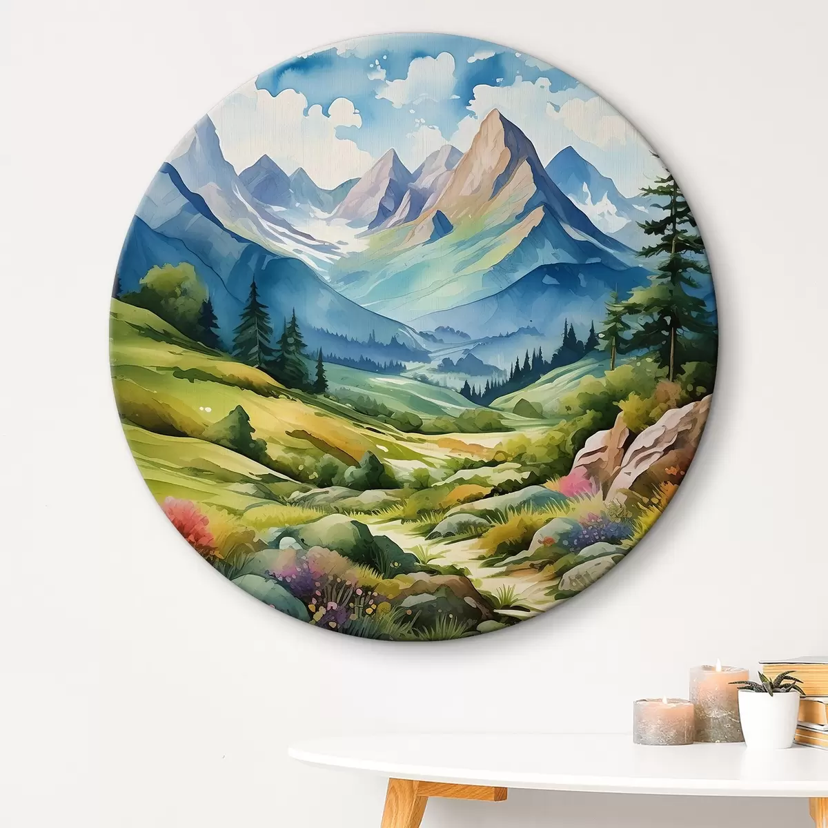 Quadri rotondi paesaggio montano in primavera r39302