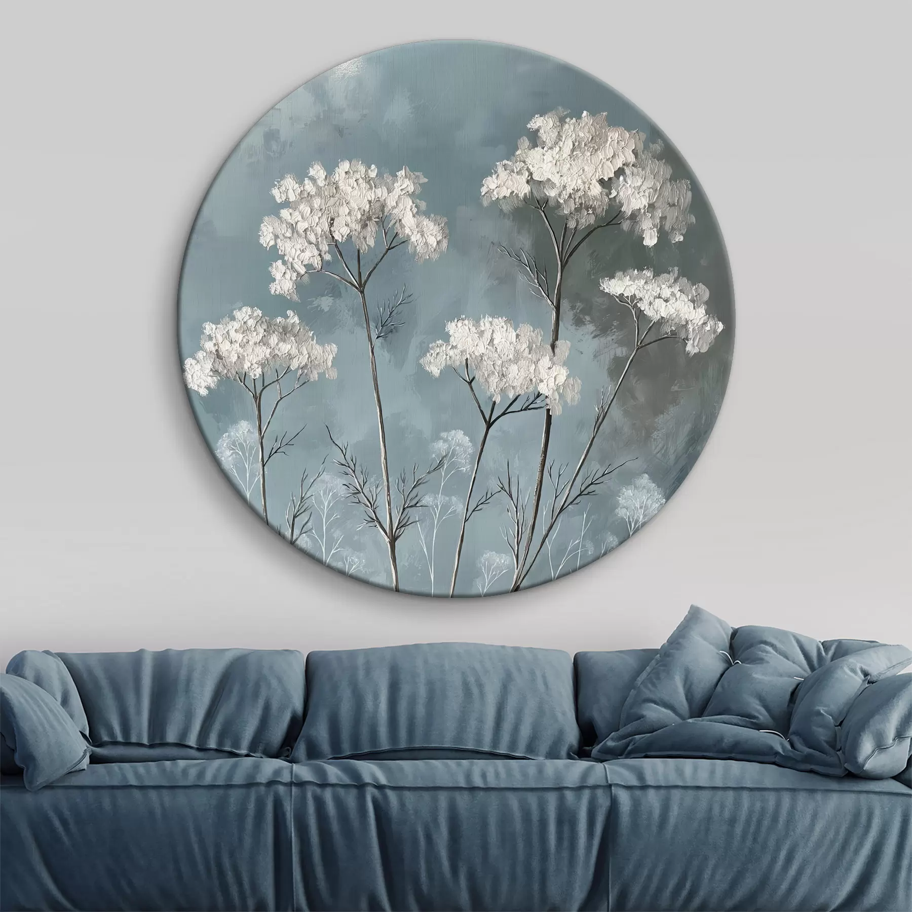 carta da parati dipinto ad olio di delicati fiori bianchi su sfondo blu nr. r39325