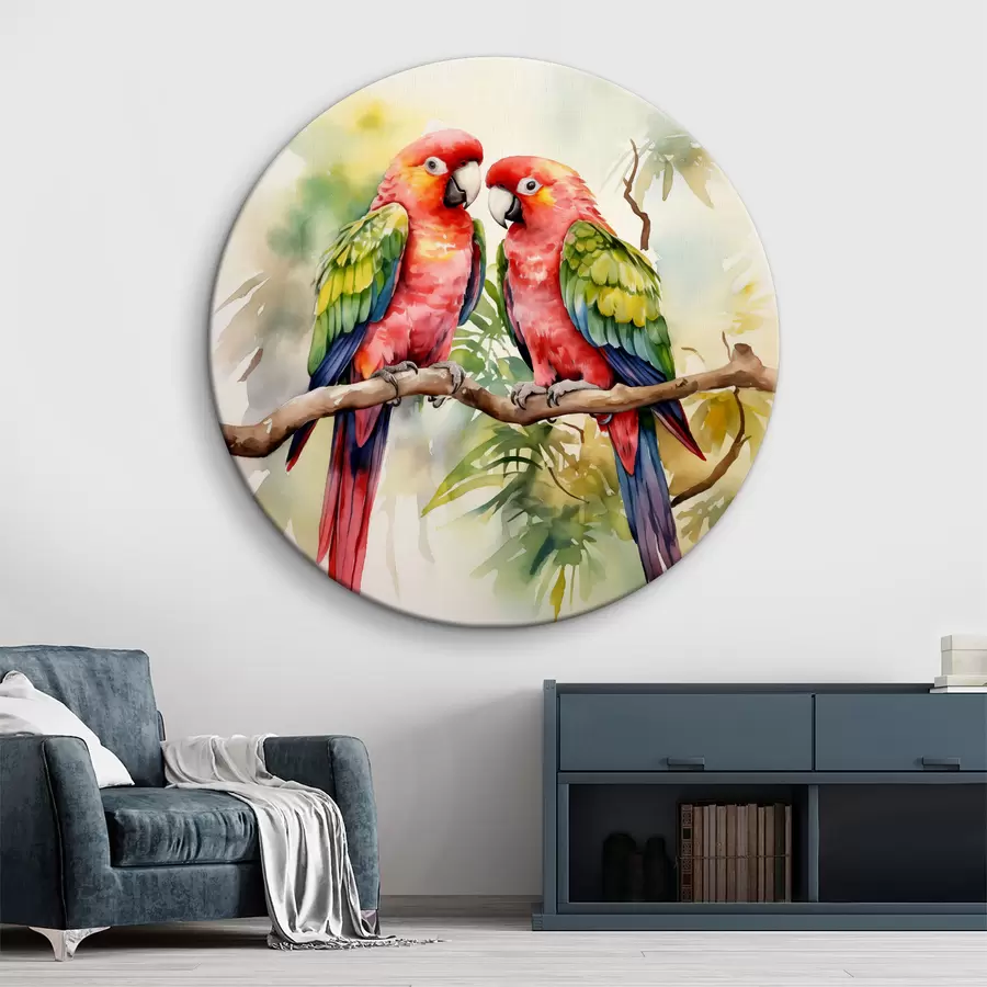 carta da parati Due pappagalli Ara luminosi seduti su un ramo acquerello nr. r39333
