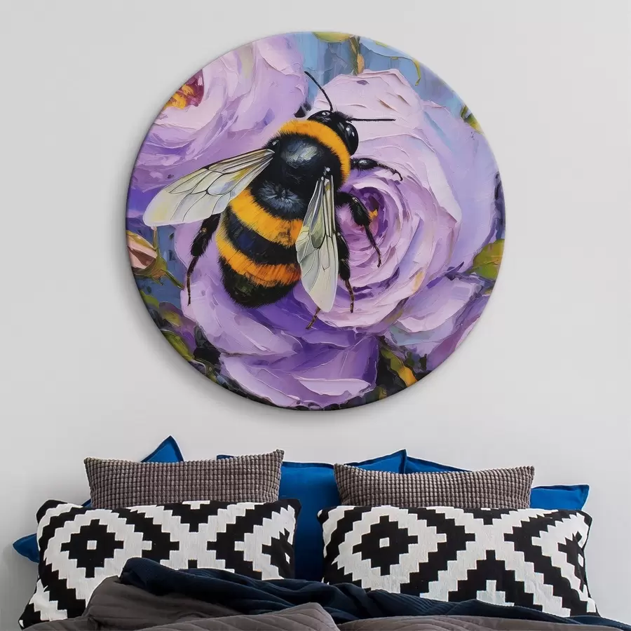 carta da parati Ape sulle peonie rosa, fiori estivi, pittura a olio, pennellate vivaci nr. r39410