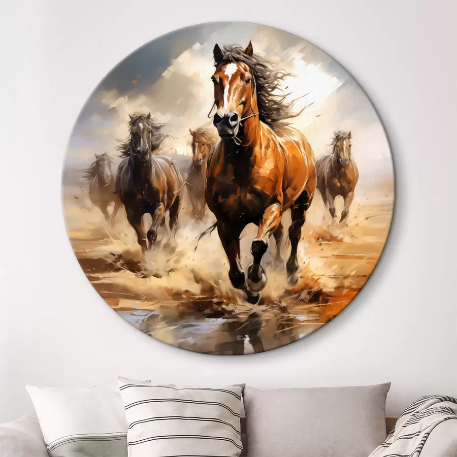 carta da parati Cavalli al galoppo attraverso un dipinto ad olio di prato nr. r39436