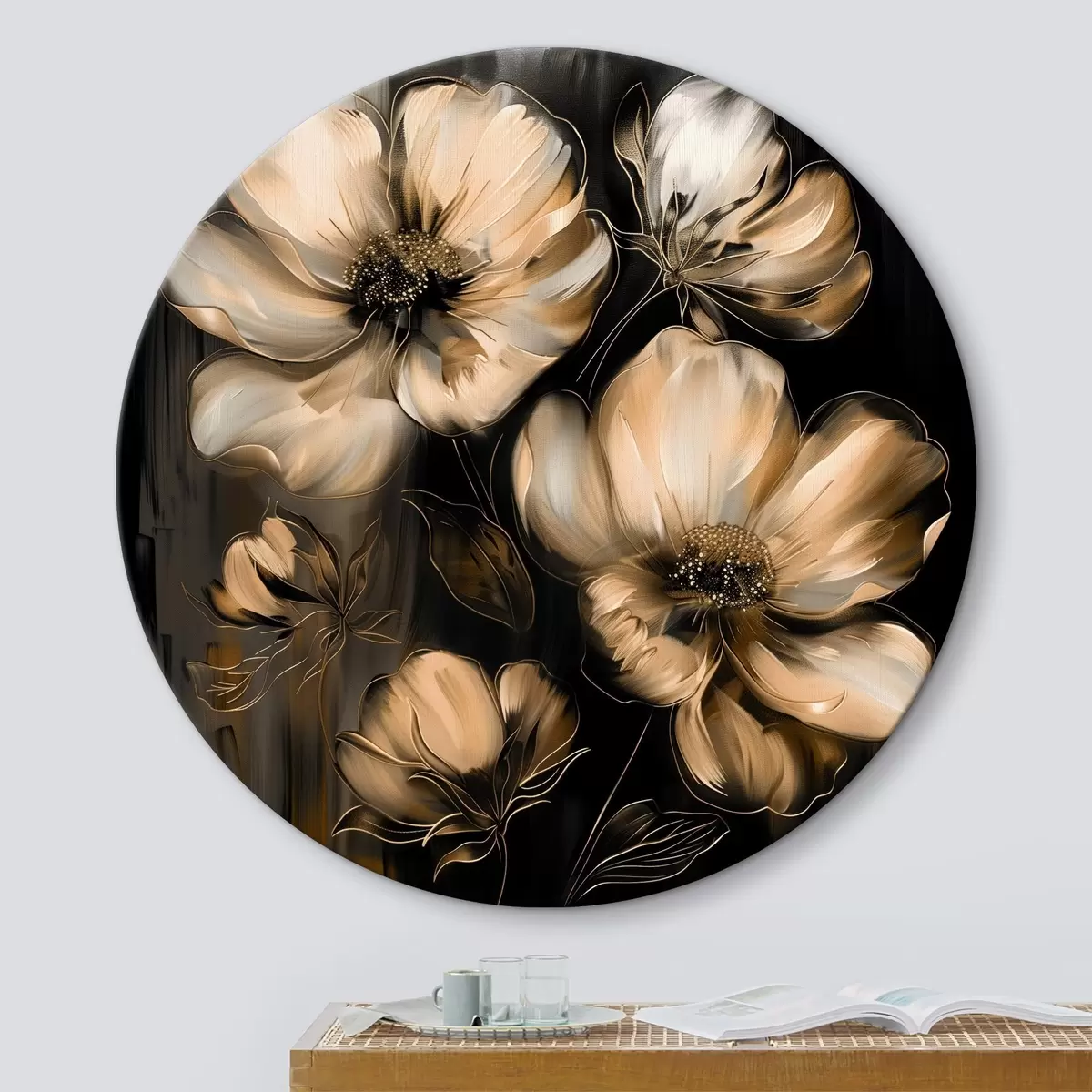 Quadri rotondi Fiori su sfondo nero r39446
