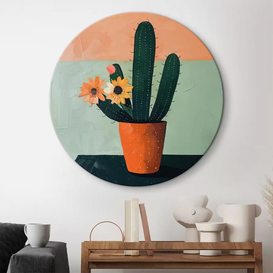 carta da parati Un dipinto minimalista di un singolo cactus con fiori in una tavolozza di colori vivaci nr. r39452