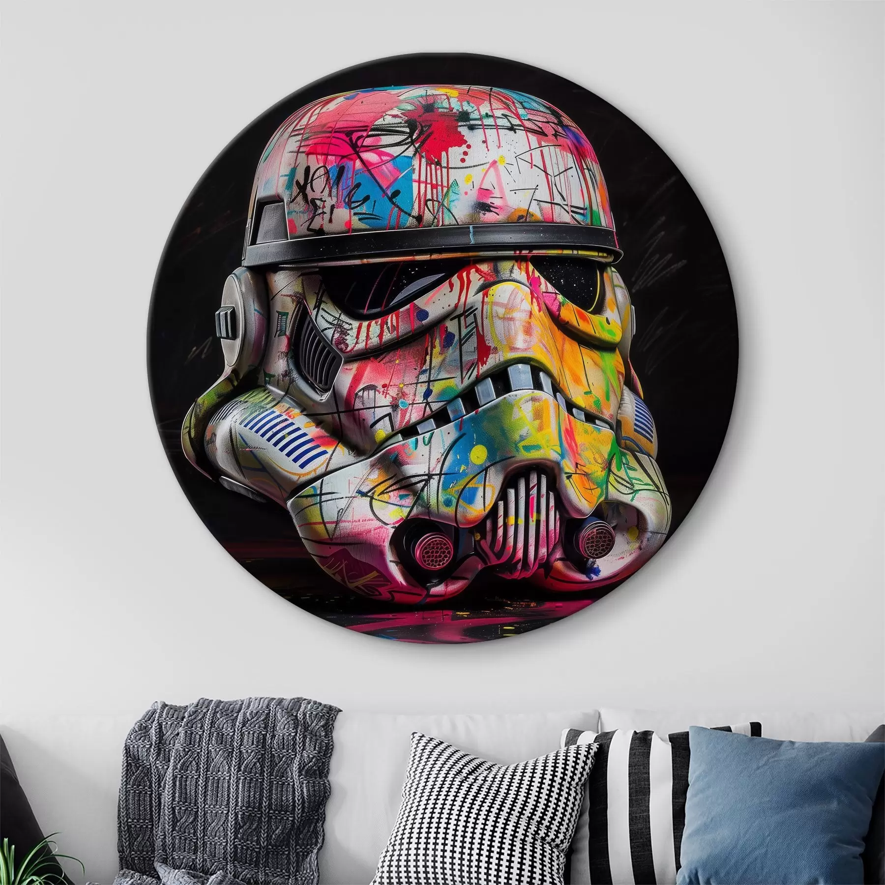 carta da parati Un casco da Stormtrooper di Star Wars ricoperto di vivaci graffiti e street art nr. r39453
