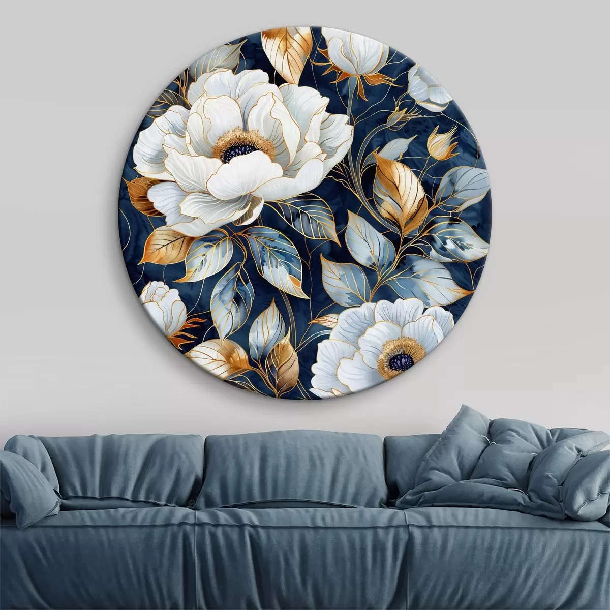 Quadri rotondi Peonie e rose bianche accentuate da un contorno e da intricati motivi floreali sullo sfondo r39458