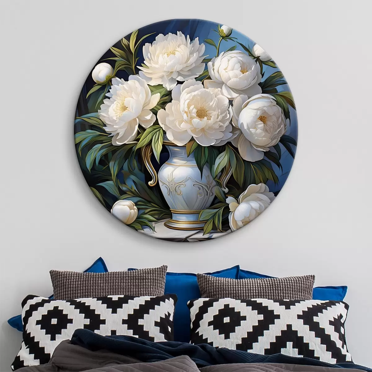 Quadri rotondi un rigoglioso bouquet di peonie bianche r39474