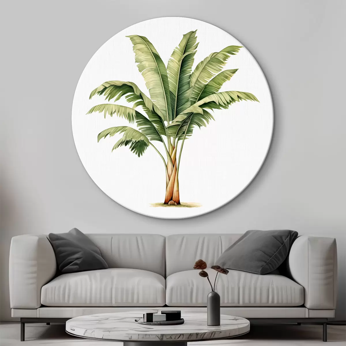 Quadri rotondi Illustrazione minimalista dell'acquerello della palma della banana r39562
