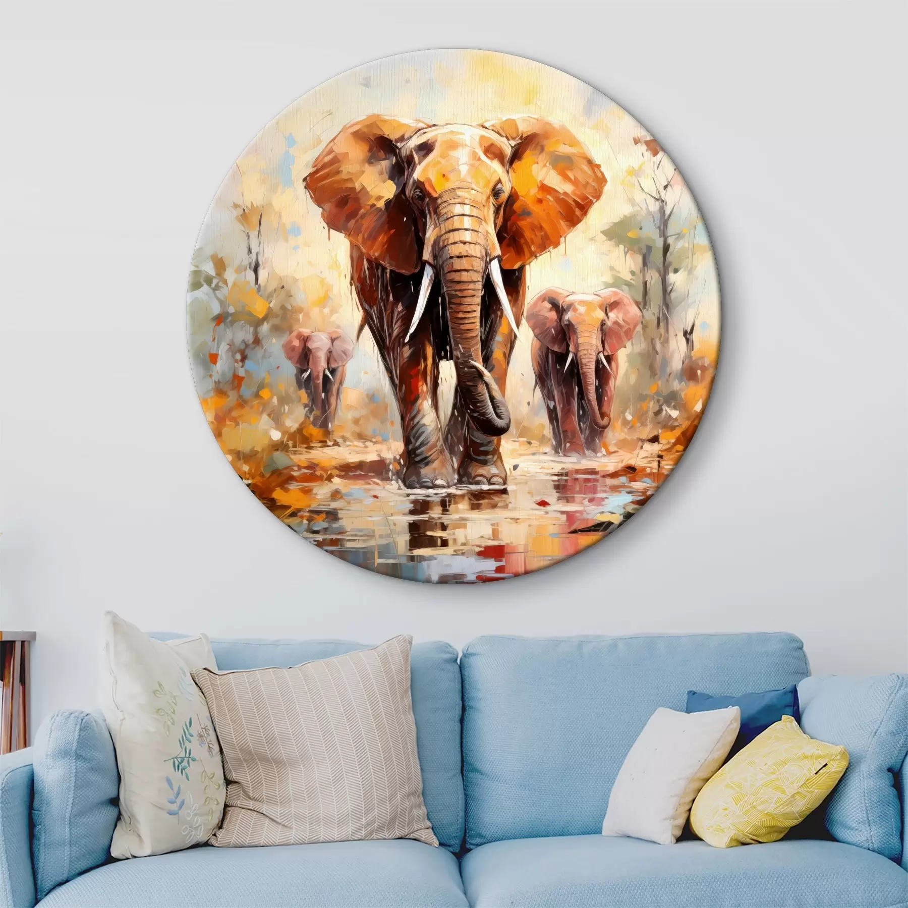 carta da parati Uno stormo di elefanti nella savana, pittura a olio, arte astratta nr. r39573