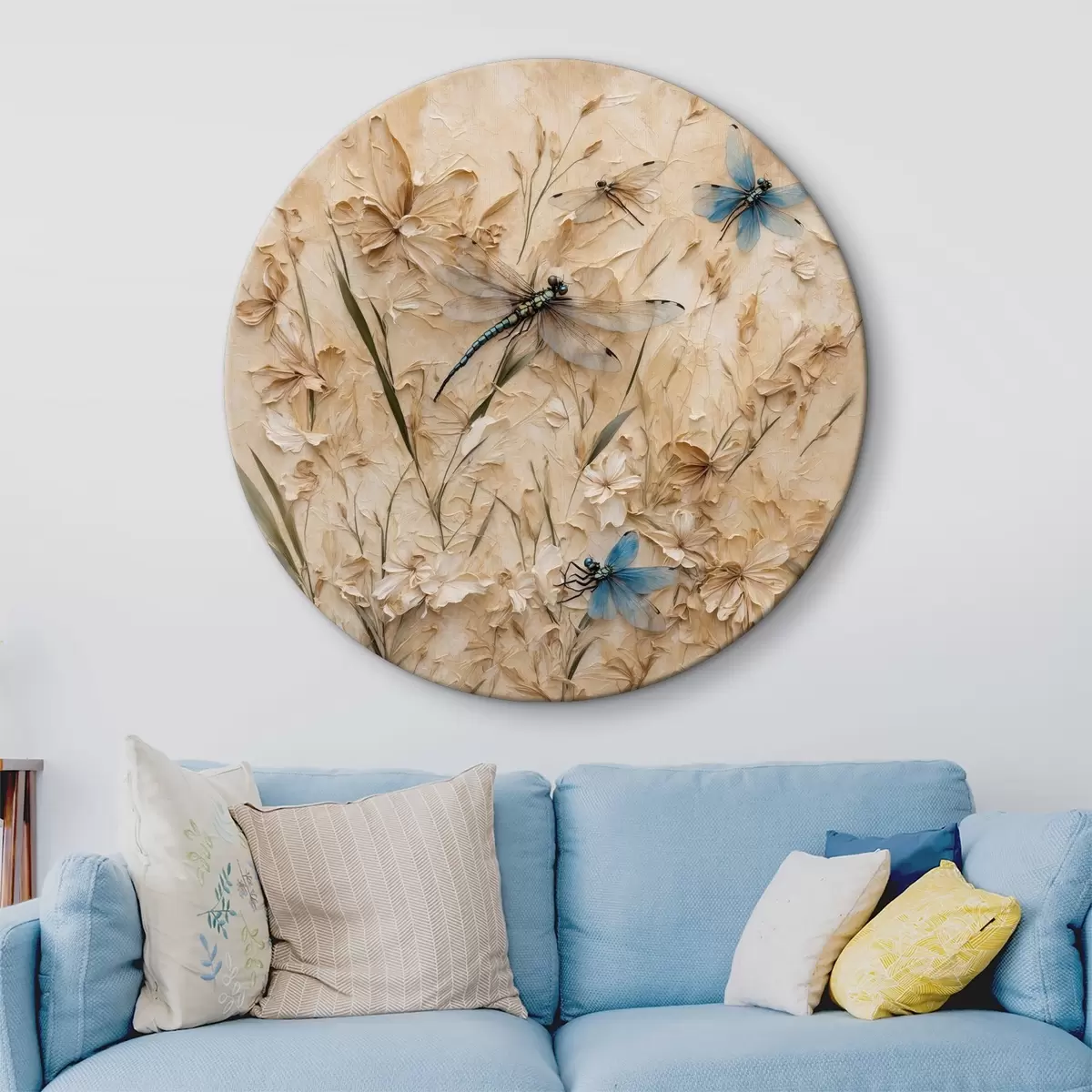 Quadri rotondi Libellule su fondo beige astratto r39600