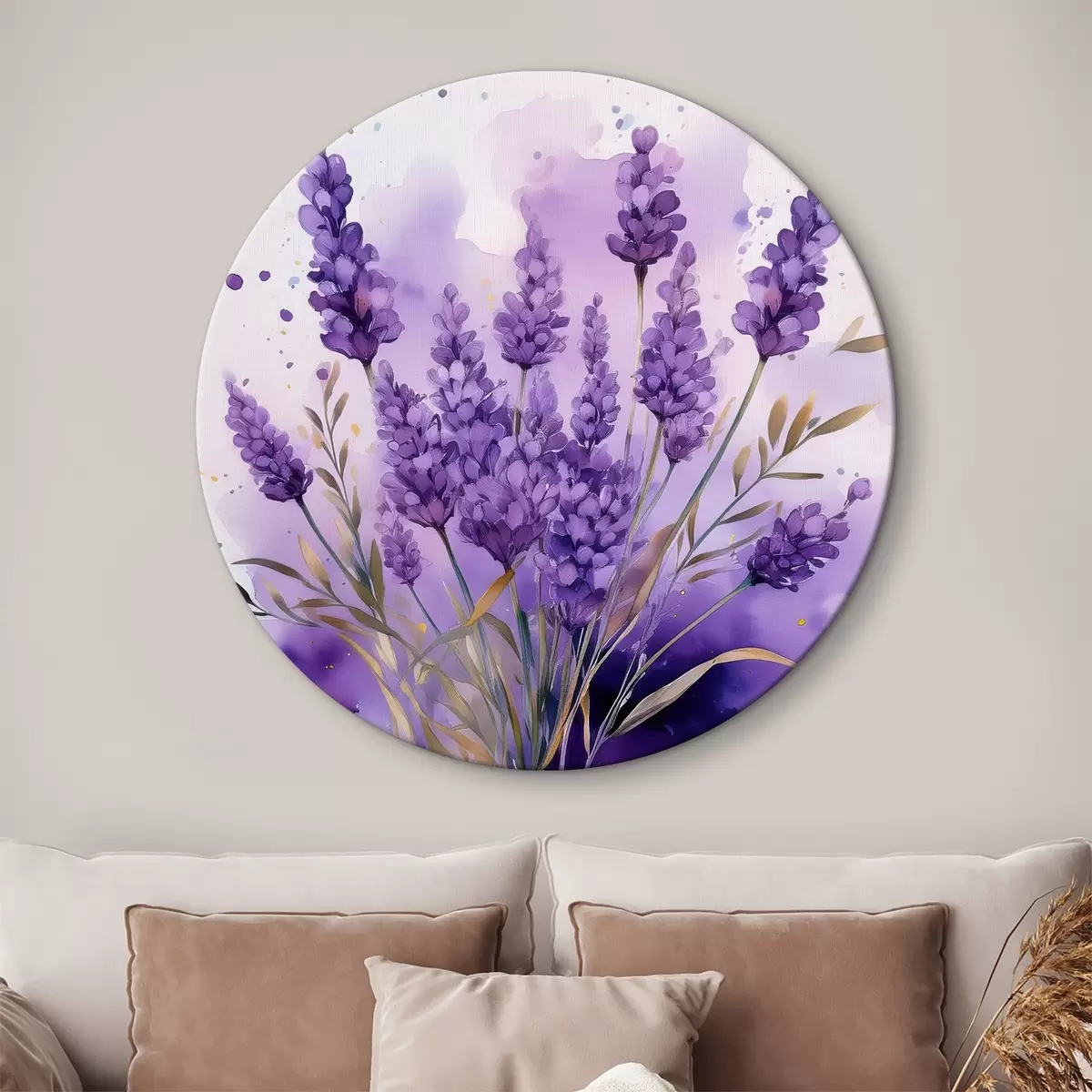 Quadri rotondi fiori di lavanda in acquerello r39621