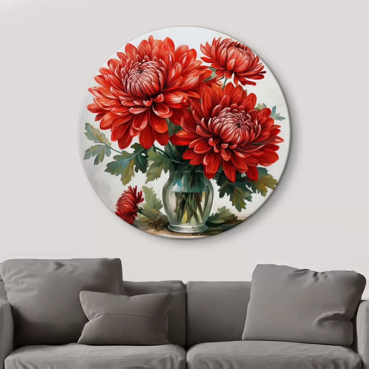 Quadri rotondi un mazzo di fiori rossi lussureggianti r39620
