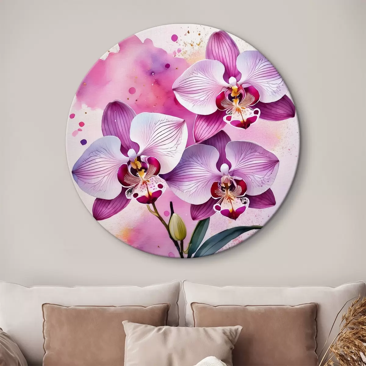 Quadri rotondi orchidee rosa in acquerello r39622