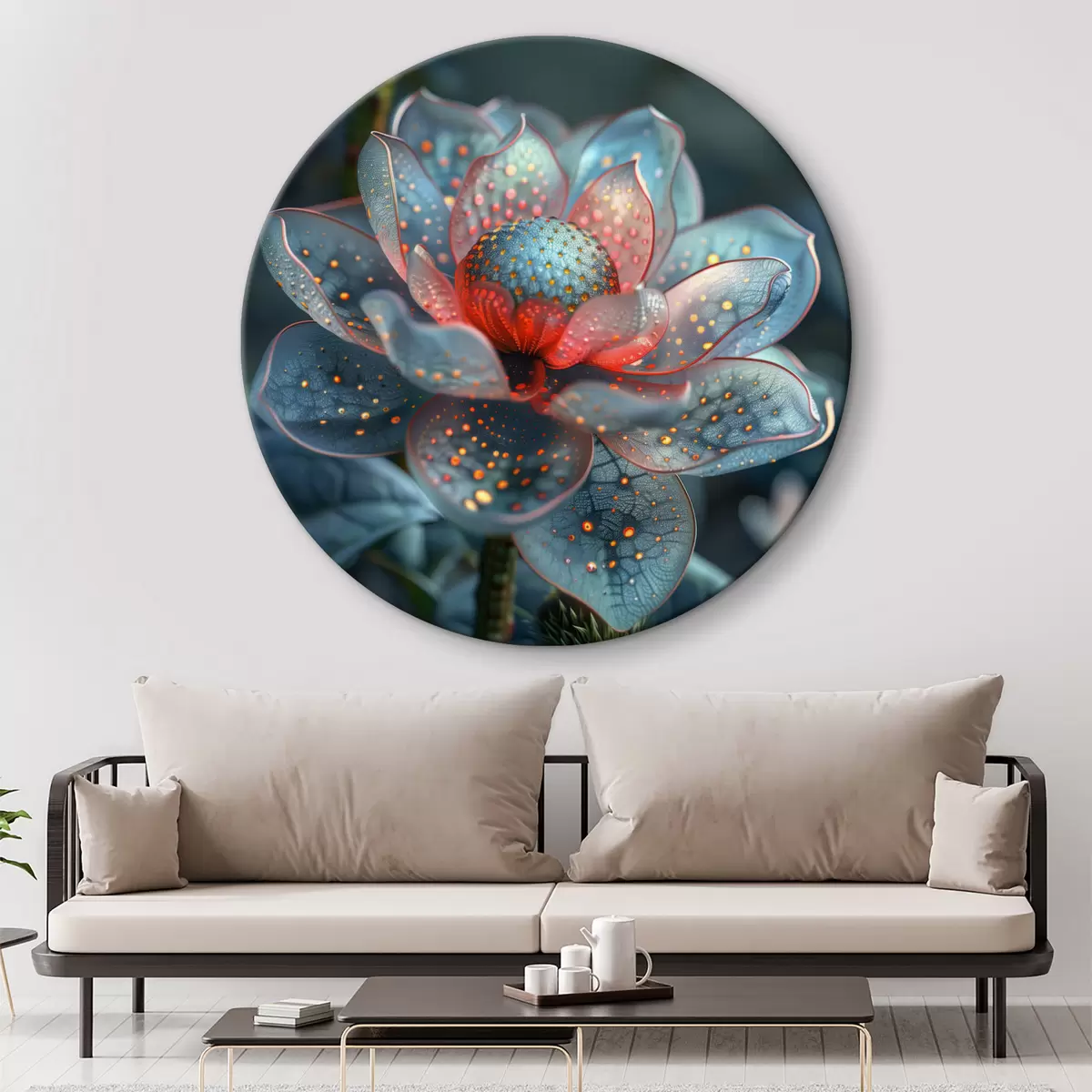 Quadri rotondi Favoloso grande fiore frattale in blu e rosso r39742
