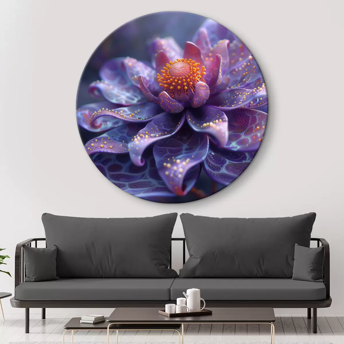 Quadri rotondi Magico fiore grande viola con accento r39743