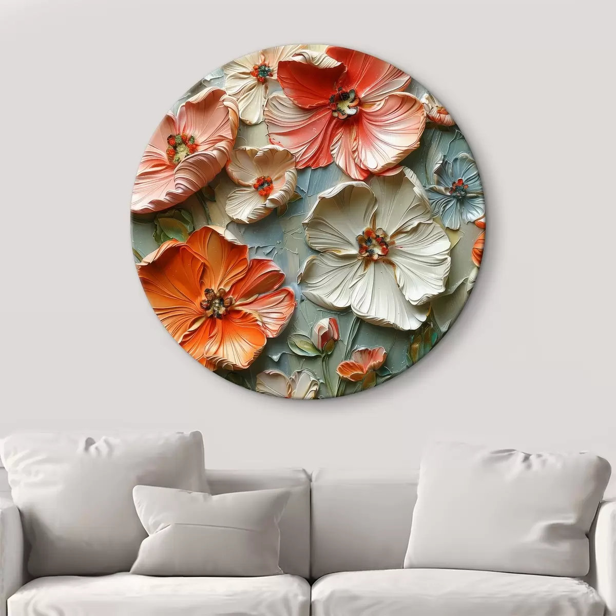 Quadri rotondi Pittura scultorea con fiori e accenti essiccati a pastello r39748