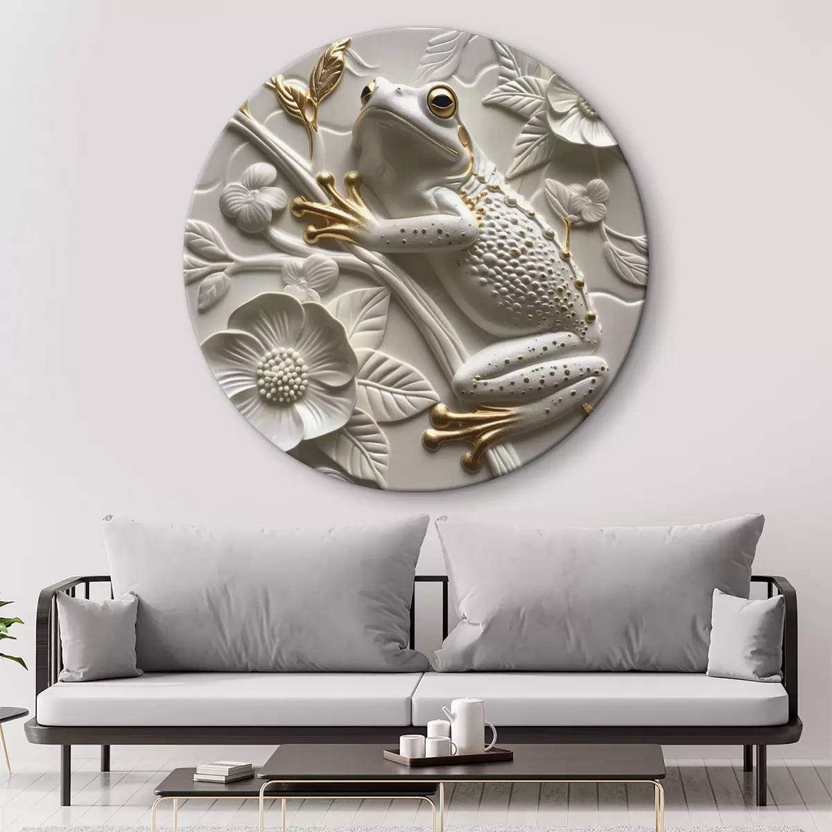 Quadri rotondi Scultura con raganella e motivi floreali r39750
