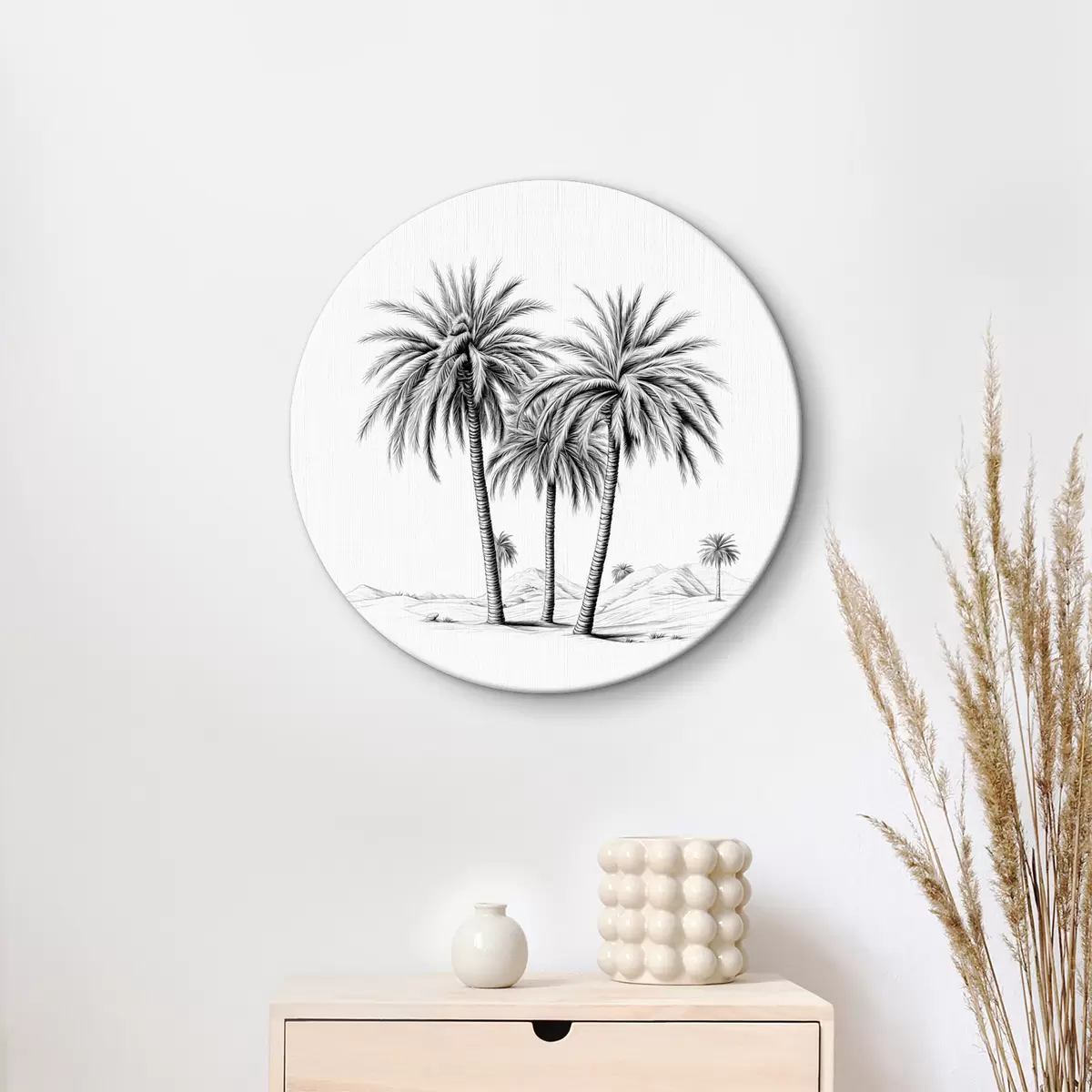 Quadri rotondi Palme, monocromatico, minimalismo r39929
