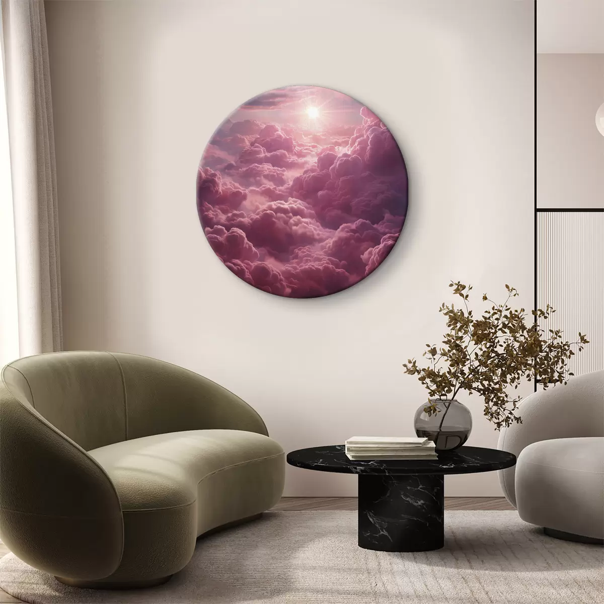 Quadri rotondi Nuvole viola e rosa, etereo, tramonto, realismo r39970