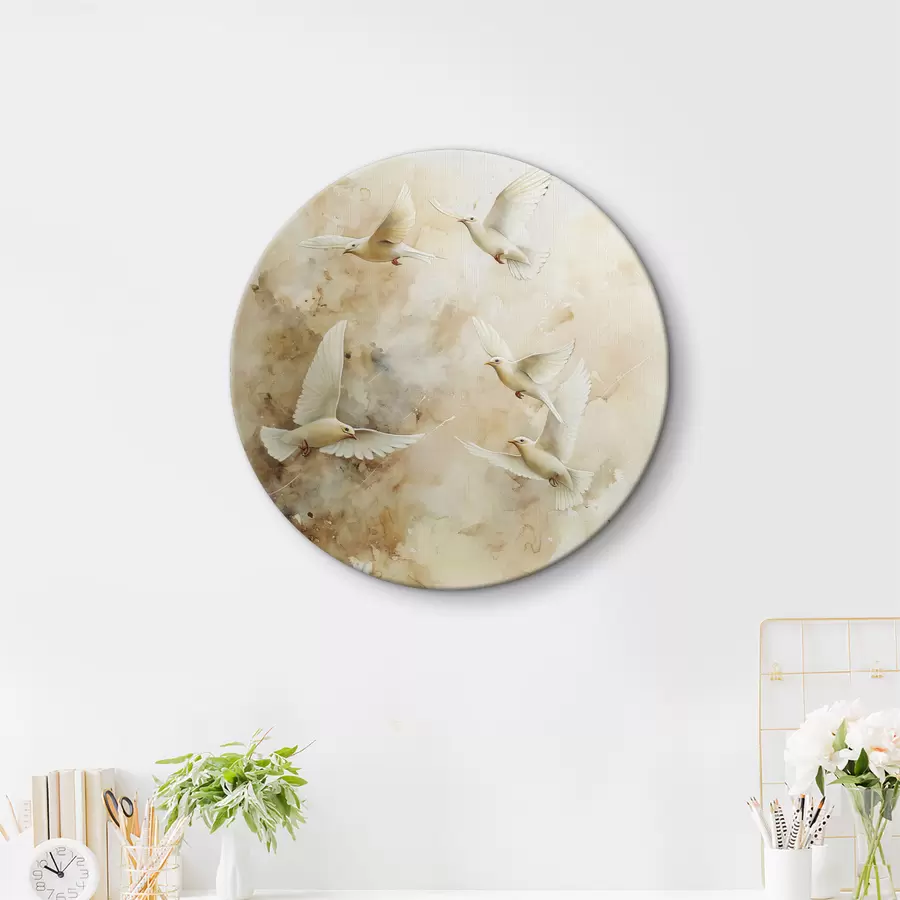 carta da parati Piccioni volanti acquerellati, colori tenui beige e bianco nr. r39977