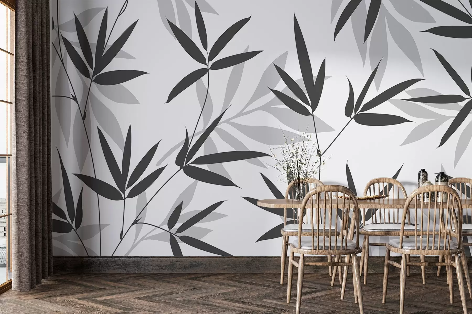 carta da parati Sagome di foglie di bambù nr. w02460