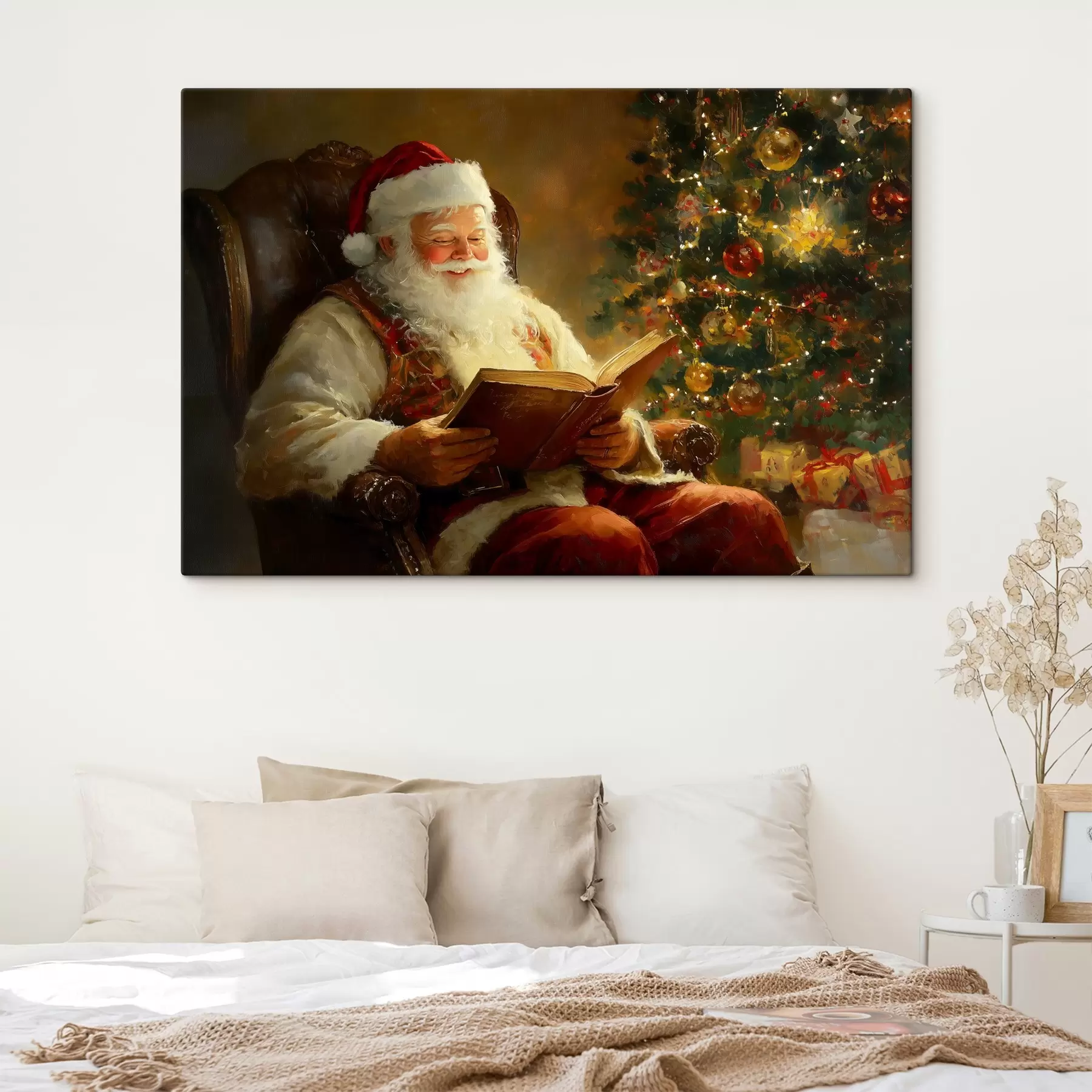 carta da parati Babbo Natale sta leggendo un libro vicino all'albero di Natale nr. s42100