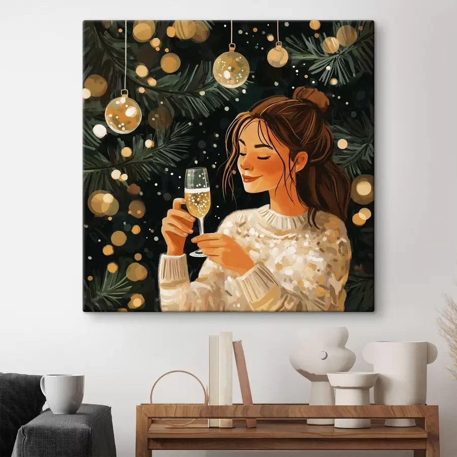 carta da parati Una ragazza con un bicchiere di champagne a Capodanno nr. s42102