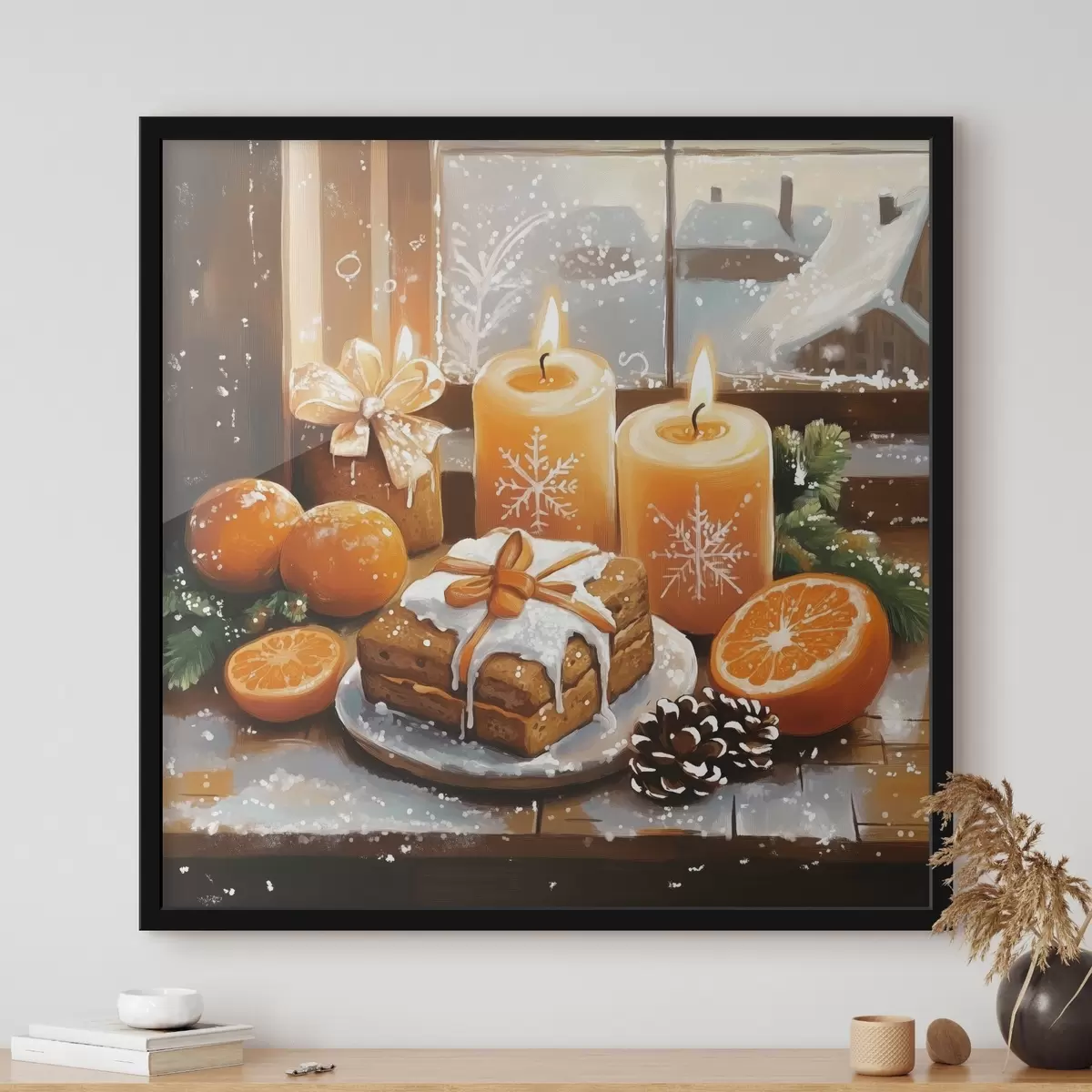 Poster Torta di Natale, mandarini, candele f42101