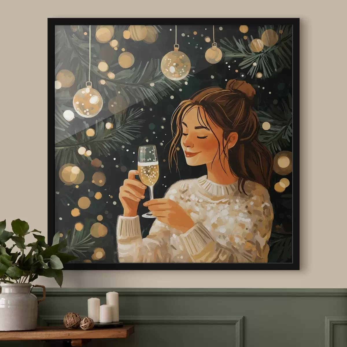 Poster Una ragazza con un bicchiere di champagne a Capodanno f42102